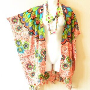 CB1446 Orange Batik Plus Cardigan Duster Women Cover Ups Jacket Fit up to 5X